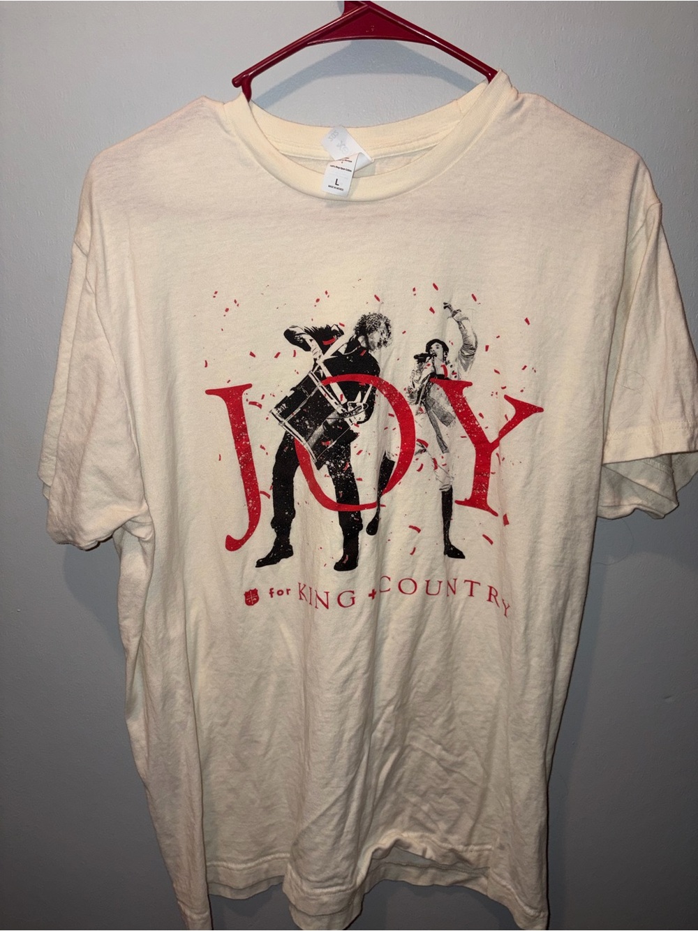 Tultex Cream Short-Sleeve 'JOY' Band Graphic Tee with Red Print